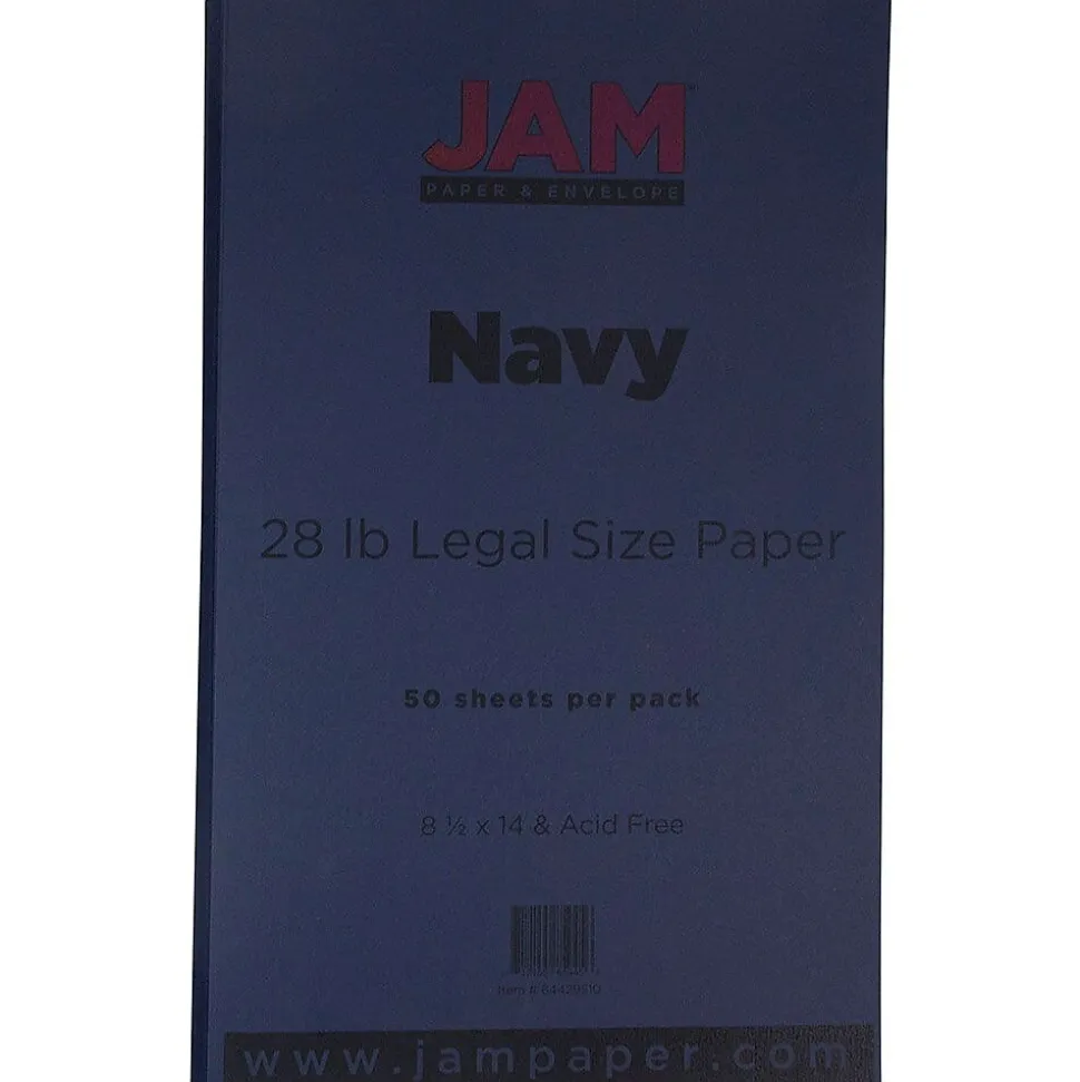 JAM Paper 8.5" x 14" Color Multipurpose Paper, 28 lbs., Navy Blue, 50 Sheets/Ream (64429510)