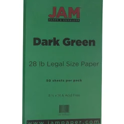 JAM Paper 8.5" x 14" Color Multipurpose Paper, 28 lbs., Dark Green, 50 Sheets/Ream (64429551)