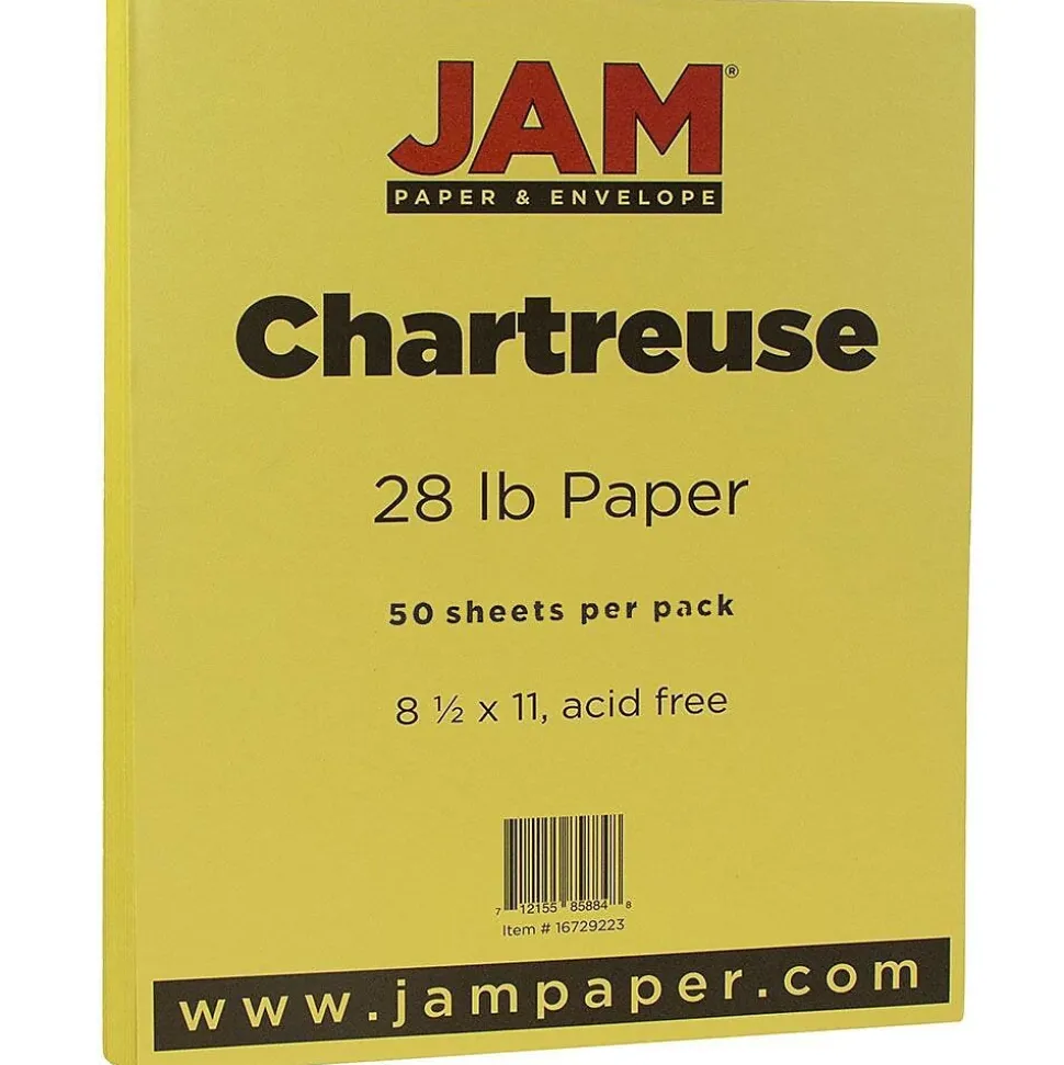 JAM Paper 8.5" x 11" Color Multipurpose Paper, 28 lbs., Chartreuse Green, 50 Sheets/Ream (16729223)