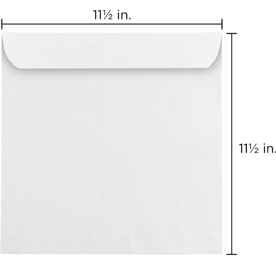 JAM Paper 11.5" x 11.5" Large Square Invitation Envelopes, White, 100/Pack (03992321B)