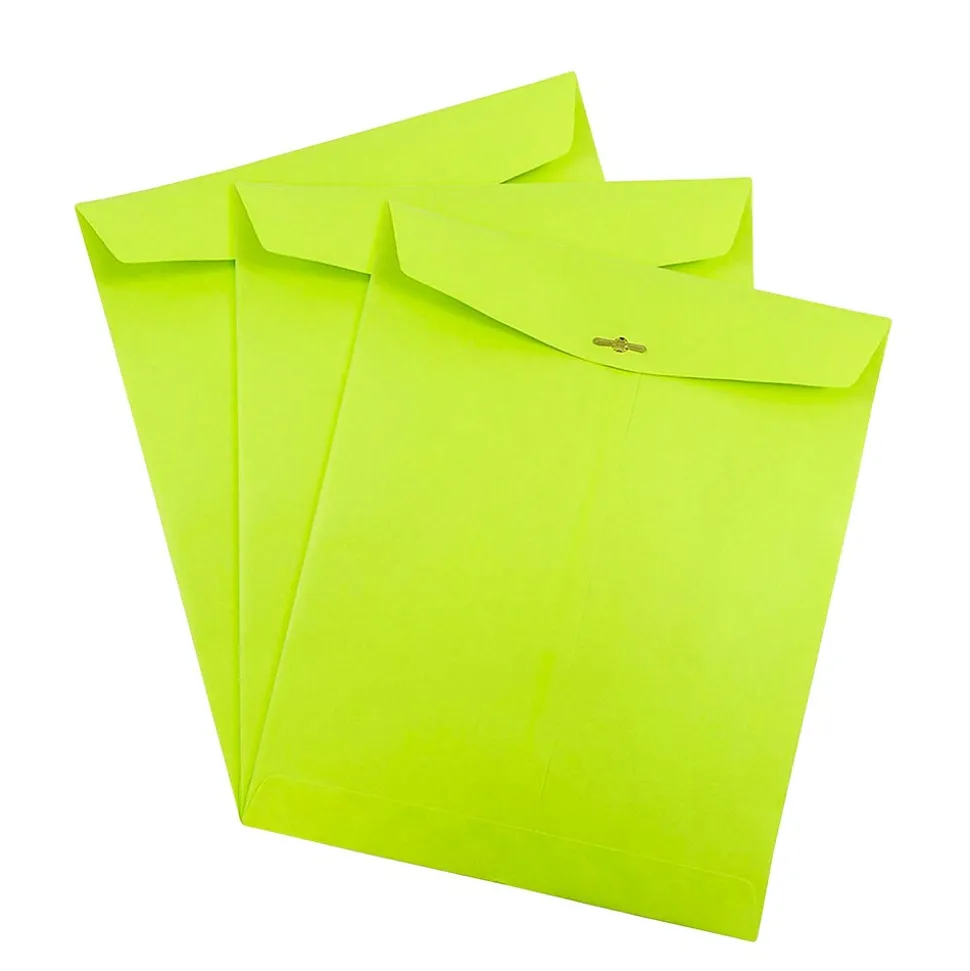 JAM Paper 10 x 13 Open End Catalog Colored Envelopes with Clasp Closure, Ultra Lime Green, 25/Pack (v0128186a)