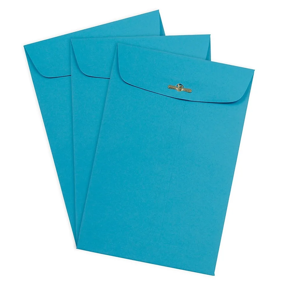 JAM Paper 6 x 9 Open End Catalog Colored Envelopes with Clasp Closure, Blue Recycled, 100/Pack (V0128123)
