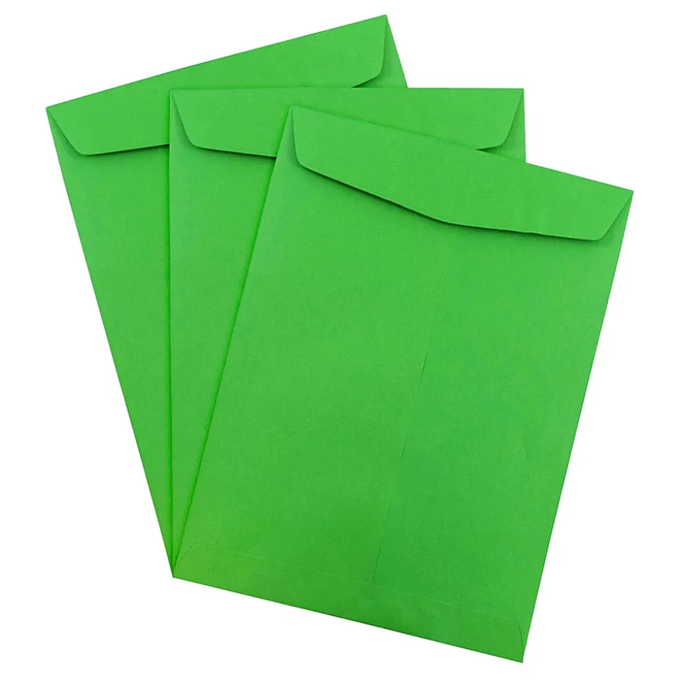 JAM Paper 9" x 12" Open End Catalog Colored Envelopes, Green Recycled, 10/Pack (80402B)