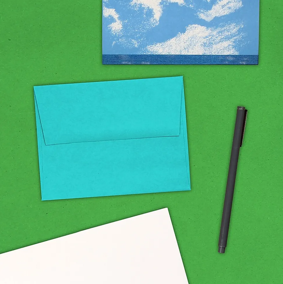 JAM Paper A2 Colored Invitation Envelopes, 4.375 x 5.75, Sea Blue Recycled, 50/Pack (70207I)