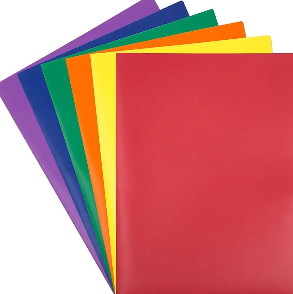 JAM Paper A4 POP 2-Pocket Plastic Folders, 9.5" x 11.5" Assorted Primary Colors, 6/Pack (383EASRTPRA4)