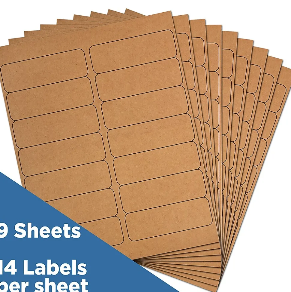 JAM Paper Address Labels, 1 1/3" x 4" , Brown Kraft, 14 Labels/Sheet, 9 Sheets/Pack (359330336)