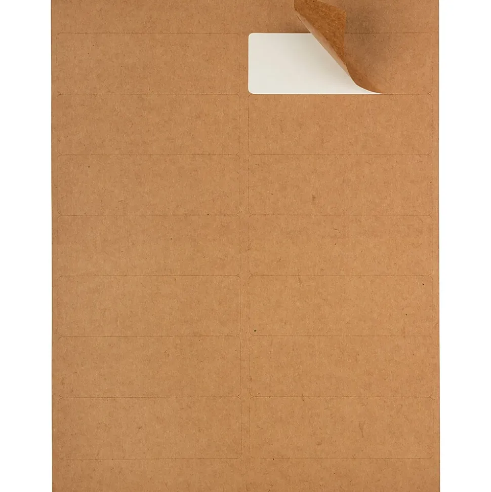 JAM Paper Address Labels, 1 1/3" x 4" , Brown Kraft, 14 Labels/Sheet, 9 Sheets/Pack (359330336)