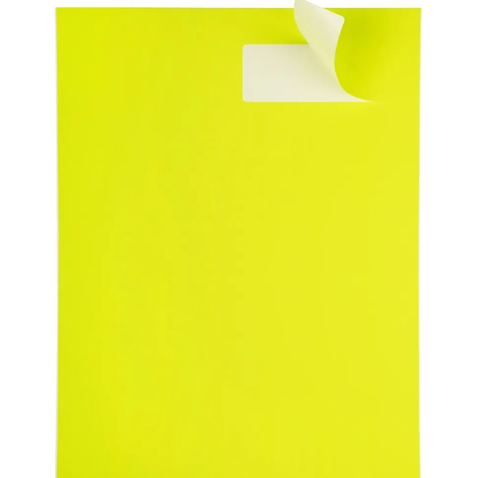 JAM Paper Address Labels, 1 1/3" x 4", Neon Yellow, 14 Labels/Sheet, 9 Sheets/Pack (359329614)