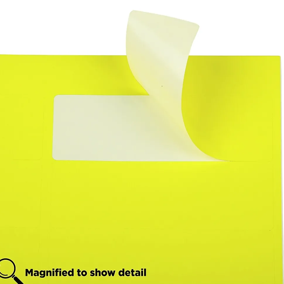 JAM Paper Address Labels, 1 1/3" x 4", Neon Yellow, 14 Labels/Sheet, 9 Sheets/Pack (359329614)