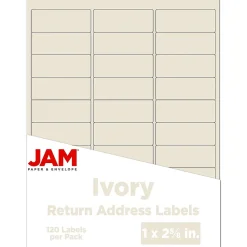 JAM Paper Address Labels, 1 x 2 5/8, Ivory, 30 Labels/Sheet, 4 Sheets/Pack (17966071)