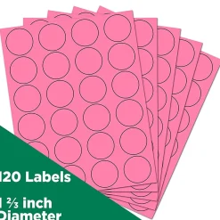 JAM Paper Circle Round Label Seals, 1 2/3" Diameter, Ultra Pink, 24 Labels/Sheet, 5 Sheets/Pack (147627062)