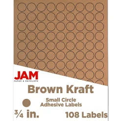 JAM Paper Circle Round Label Sticker Seals, 0.75 Inch Diameter, Brown Kraft, 108/Pack (3147612188)