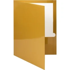 JAM Paper Glossy 3-Hole Punched 2 Pocket Cardstock Presentation Folder, Gold, 100/Box (385GGOB)