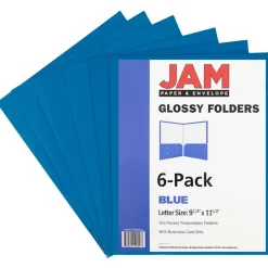 JAM Paper Glossy 2-Pocket Portfolio Folder, Blue, 6/Pack (385Gbua)