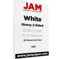 JAM Paper Glossy 2-Sided Tabloid Cardstock, 80 lb., 11