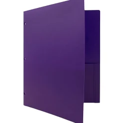 JAM Paper Heavy Duty 3 Hole Punch Two-Pocket Plastic Folders, Purple, 6/Pack (383HHPPUB)