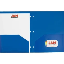 JAM Paper Heavy Duty 3 Hole Punch Two-Pocket Plastic Folders, Blue, 6/Pack (383HPBBUB)