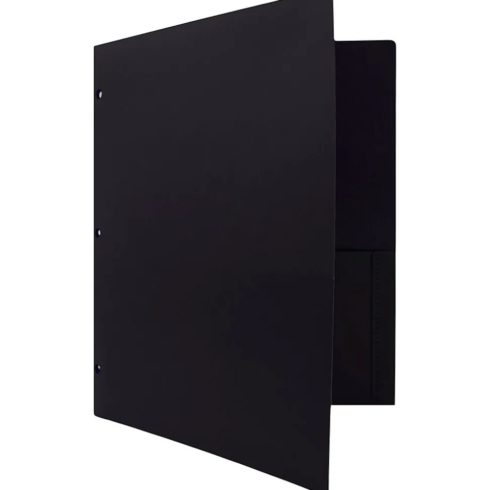 JAM Paper Heavy Duty 3 Hole Punch Two-Pocket Plastic Folders, Black, 108/Pack (383HHPBUA)