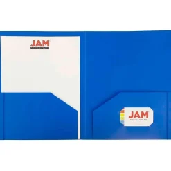 JAM Paper Heavy Duty 2 Pocket Folder, Plastic, Assorted Primary Colors, 12/Pack (383Hrgbyopb)