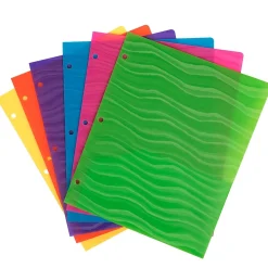 JAM Paper Heavy Duty 3-Hole Punched 2-Pocket Plastic Folders, Multicolored, Assorted Wave Colors, 6/Pack (383HPWAVEAST)