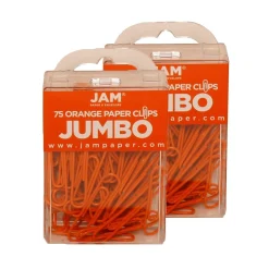 JAM Paper Jumbo Paper Clips, 2" Capacity, Orange, 75 Clips/Pack, 2/Pack (42186871a)