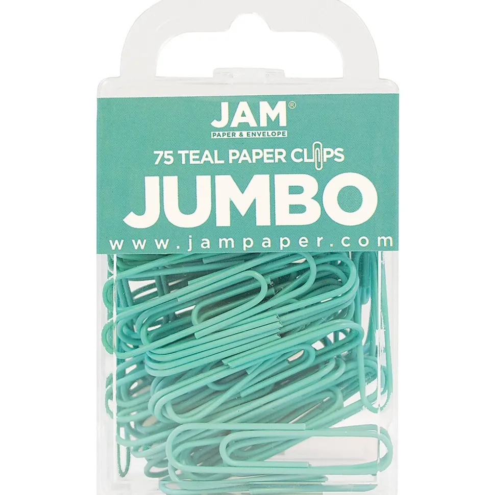 JAM Paper Jumbo Paper Clips, Teal, 3 Packs of 75 (21832065B)