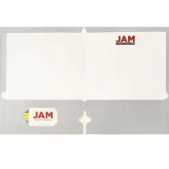 JAM Paper Laminated Glossy 3 Hole Punch Two-Pocket Folders, Silver, 50/Box (385GHPSIC)