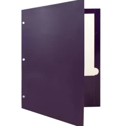 JAM Paper Laminated Glossy 3 Hole Punch Two-Pocket Folders, Purple, 6/Pack (385GHPPUA)