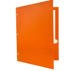JAM Paper Laminated Glossy 3 Hole Punch Two-Pocket Folders, Orange, 100/Box (385GHPORB)