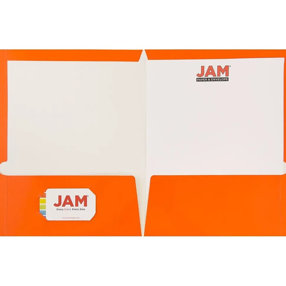 JAM Paper Laminated 2-Pocket Glossy Presentation Folders, Orange, 25/Pack (385GORD)
