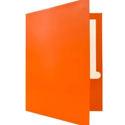 JAM Paper Laminated 2-Pocket Glossy Presentation Folders, Orange, 25/Pack (385GORD)