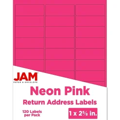 JAM Paper Laser/Inkjet Address Labels, 1 x 2 5/8, Neon Pink, 30 Labels/Sheet, 4 Sheets/Pack (354328011)