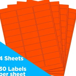 JAM Paper Laser/Inkjet Address Labels, 1" x 2 5/8", Neon Red, 30 Labels/Sheet, 4 Sheets/Pack (354328230)