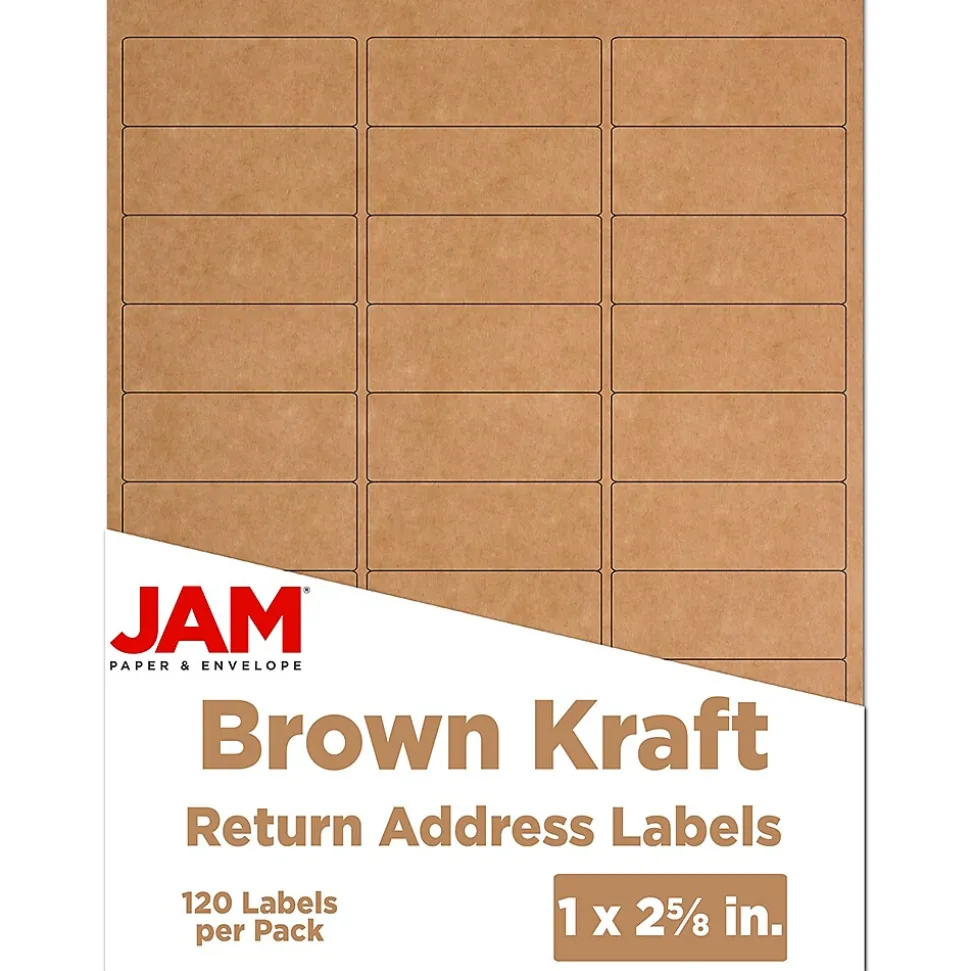 JAM Paper Laser/Inkjet Address Labels, 1" x 2 5/8", Brown Kraft, 30 Labels/Sheet, 4 Sheets/Pack (4513701)