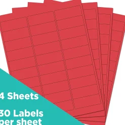 JAM Paper Laser/Inkjet Address Labels, 1" x 2 5/8", Red, 30 Labels/Sheet, 4 Sheets/Pack (4514939)