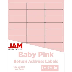 JAM Paper Laser/Inkjet Address Label, 1" x 2 5/8", Baby Pink, 30 Labels/Sheet, 4 Sheets/Pack (4052895)