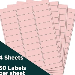 JAM Paper Laser/Inkjet Address Label, 1" x 2 5/8", Baby Pink, 30 Labels/Sheet, 4 Sheets/Pack (4052895)