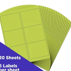 JAM Paper Laser/Inkjet Address Label, 4" x 3 3/8", Ultra Lime Green, 6 Labels/Sheet, 12 Sheets/Pack (302725780)