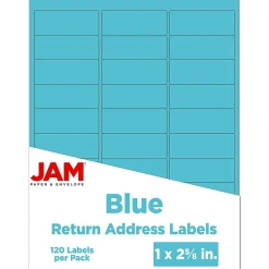 JAM Paper Laser/Inkjet Mailing Address Labels, 1" x 2 5/8", Blue, 120 Labels/Pack (302725762)