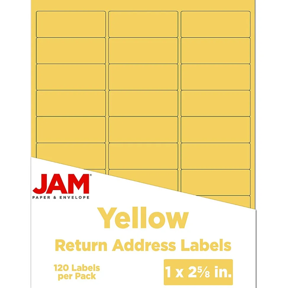 JAM Paper Laser/Inkjet Mailing Address Label, 1" x 2 5/8", Yellow, 30 Labels/Sheet, 4 Sheets/Pack (302725801)