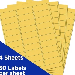 JAM Paper Laser/Inkjet Mailing Address Label, 1" x 2 5/8", Yellow, 30 Labels/Sheet, 4 Sheets/Pack (302725801)