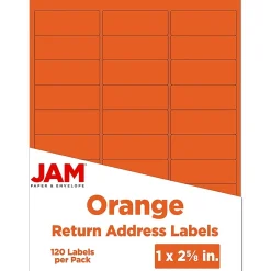 JAM Paper Laser/Inkjet Mailing Address Label, 1" x 2 5/8", Orange, 30 Labels/Sheet, 4 Sheets/Pack (302725782)