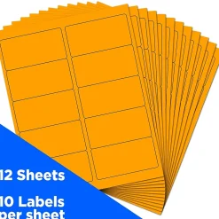 JAM Paper Laser/Inkjet Shipping Labels, 2" x 4", Neon Orange, 10 Labels/Sheet, 12 Sheets/Pack (35432826)