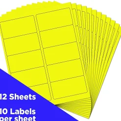 JAM Paper Laser/Inkjet Shipping Labels, 2" x 4", Neon Yellow, 10 Labels/Sheet, 12 Sheets/Pack (3543282)