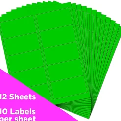 JAM Paper Laser/Inkjet Shipping Labels, 2" x 4", Neon Green, 10 Labels/Sheet, 12 Sheets/Pack (354328017)