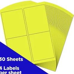 JAM Paper Laser/Inkjet Shipping Labels, 4" x 5", Neon Yellow, 4 Labels/Sheet, 30 Sheets/Pack (354329153)
