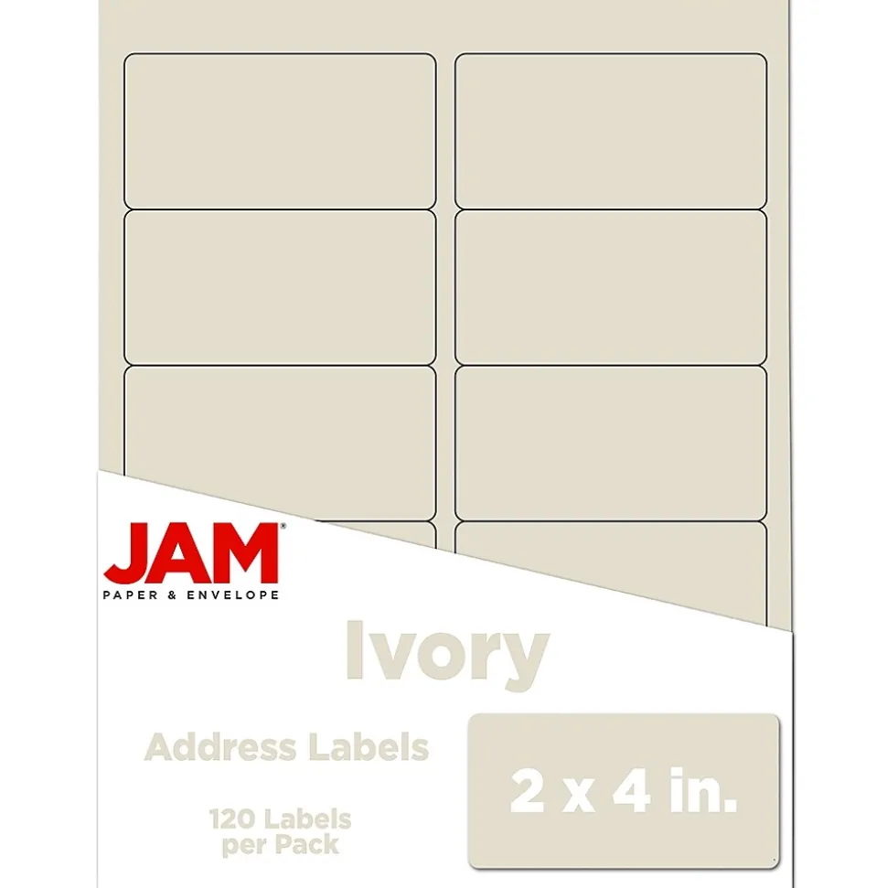JAM Paper Laser/Inkjet Shipping Shipping Labels, 2" x 4", Ivory, 10 Labels/Sheet, 12 Sheets/Pack (17966070)