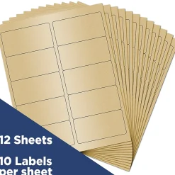 JAM Paper Laser/Inkjet Shipping Labels, 2" x 4", Gold Metallic, 10 Labels/Sheet, 12 Sheets/Pack (40732538)