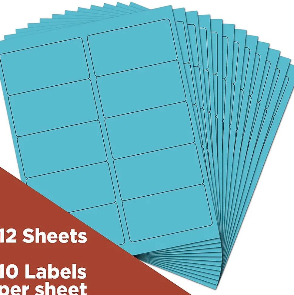 JAM Paper Laser/Inkjet Shipping Address Labels, 2" x 4", Blue, 10 Labels/Sheet, 12 Sheets/Pack (302725768)