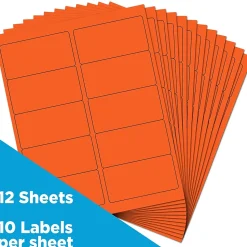JAM Paper Laser/Inkjet Shipping Address Labels, 2" x 4", Orange, 10 Labels/Sheet, 12 Sheets/Pack (302725784)